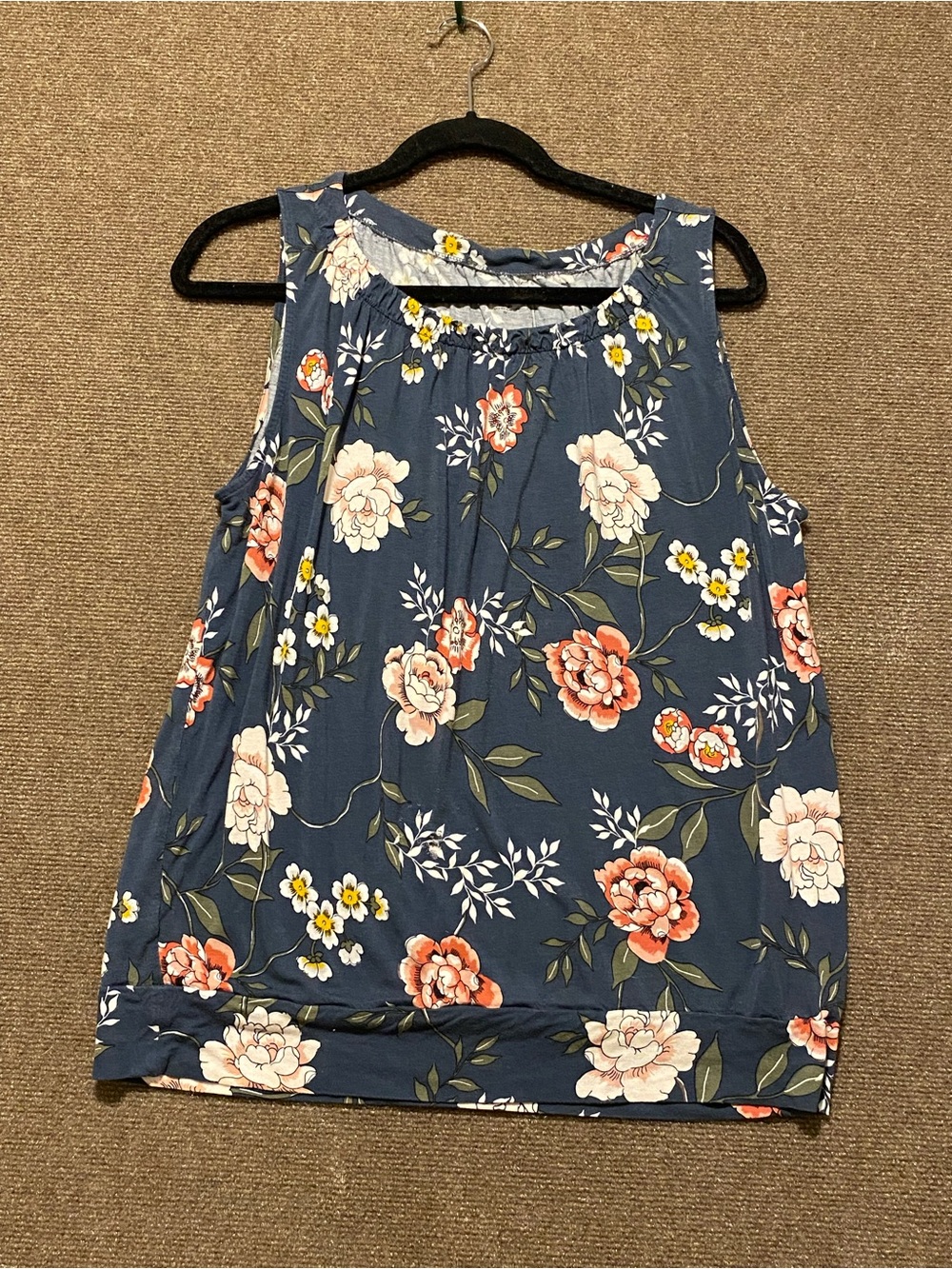 LOFT Outlet Blue Floral Banded Bottom Tank Top Blue XL